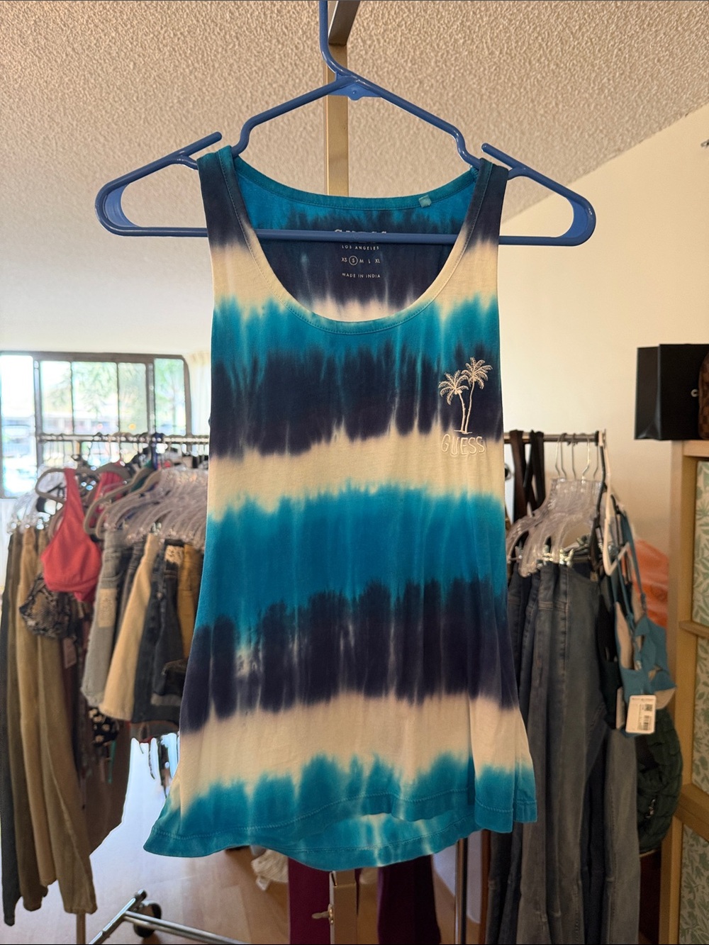 Guess Blue & White Tie-Dye Palm Tank